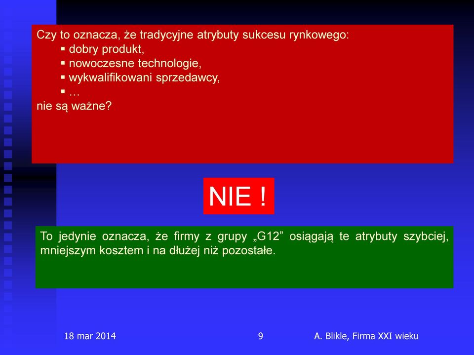 To jedynie oznacza, że firmy z grupy G12 osiągają te atrybuty szybciej,