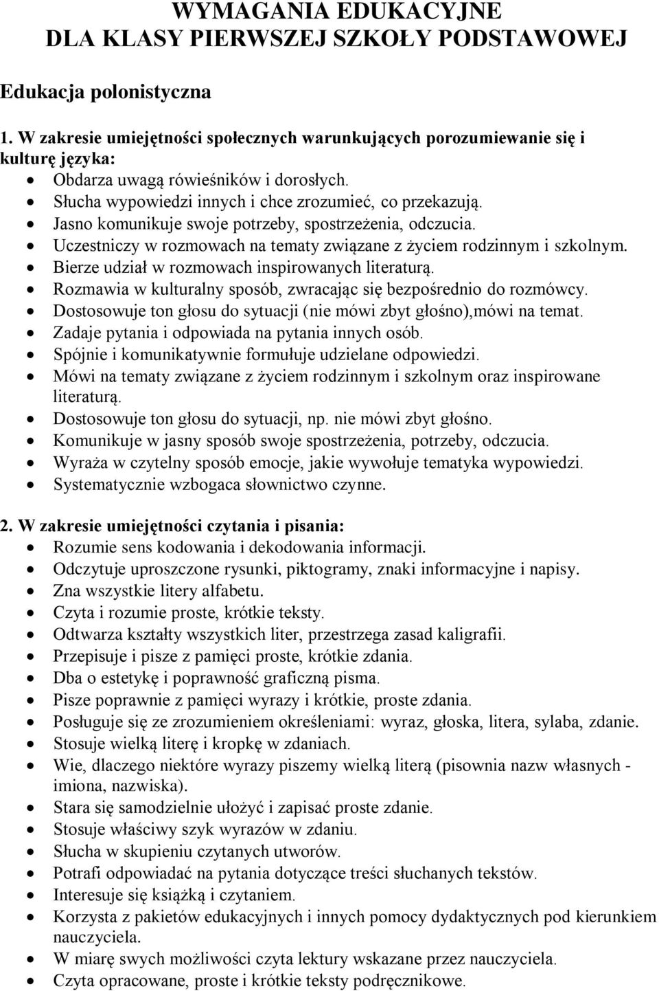 Jasno komunikuje swoje potrzeby, spostrzeżenia, odczucia. Uczestniczy w rozmowach na tematy związane z życiem rodzinnym i szkolnym. Bierze udział w rozmowach inspirowanych literaturą.