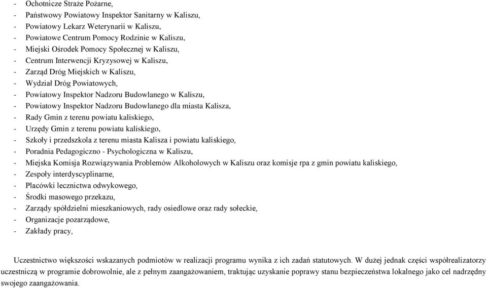 Inspektor Nadzoru Budowlanego dla miasta Kalisza, - Rady Gmin z terenu powiatu kaliskiego, - Urzędy Gmin z terenu powiatu kaliskiego, - Szkoły i przedszkola z terenu miasta Kalisza i powiatu