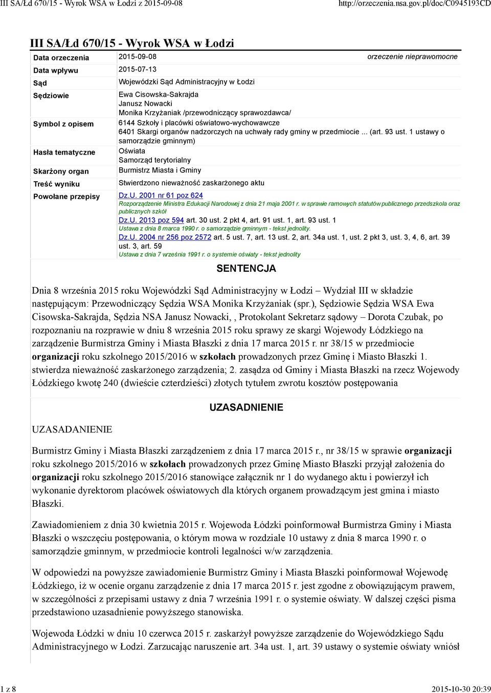 organów nadzorczych na uchwały rady gminy w przedmiocie... (art. 93 ust.