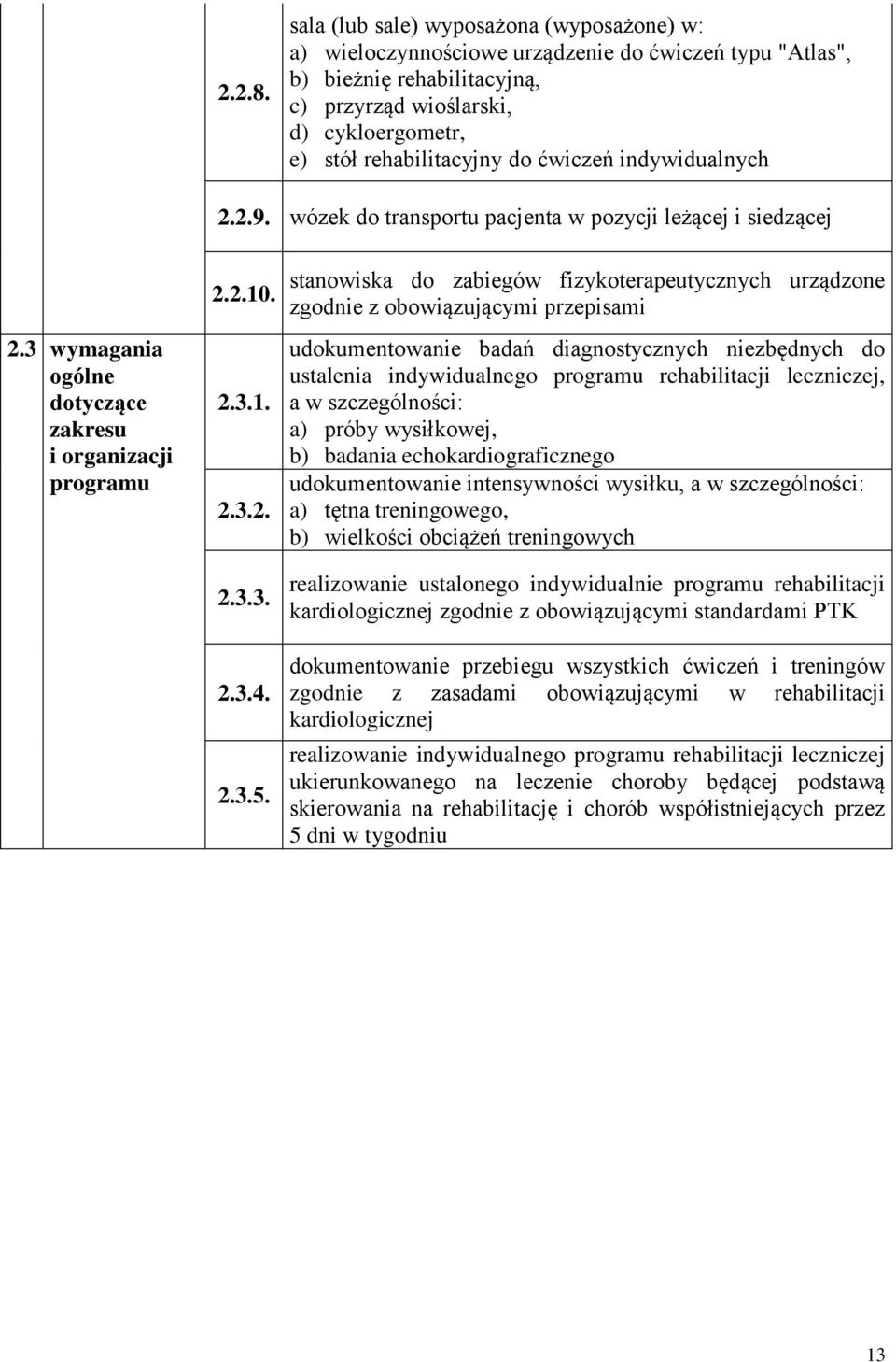 ćwiczeń indywidualnych 2.2.9. wózek do transportu pacjenta w pozycji leżącej i siedzącej 2.3 wymagania ogólne dotyczące zakresu i organizacji programu 2.2.10. 2.3.1. 2.3.2. 2.3.3. 2.3.4. 2.3.5.