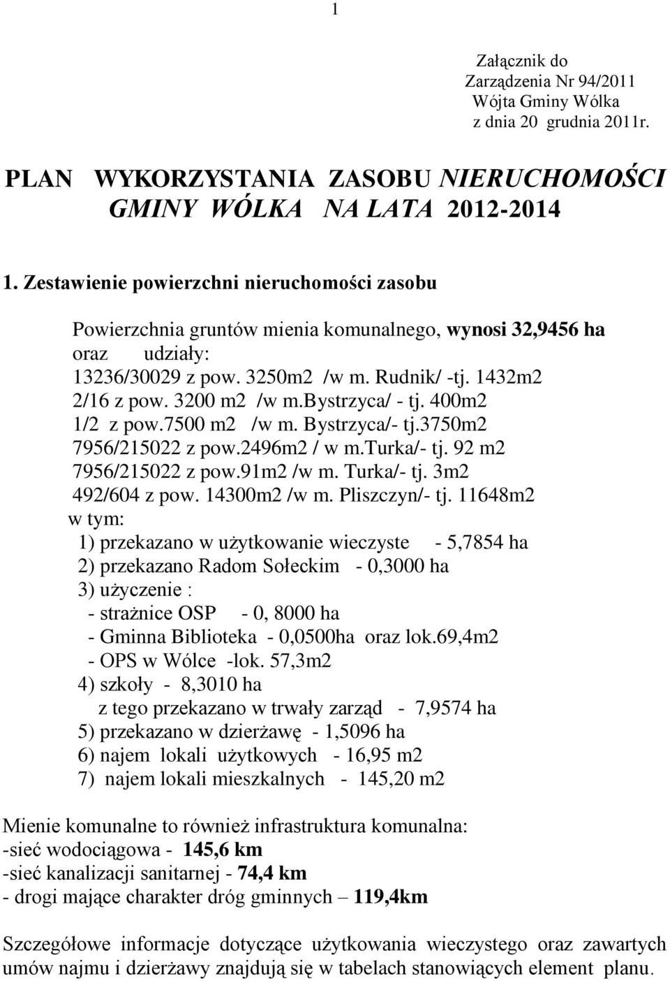 bystrzyca/ - tj. 400m2 1/2 z pow.7500 m2 /w m. Bystrzyca/- tj.3750m2 7956/215022 z pow.2496m2 / w m.turka/- tj. 92 m2 7956/215022 z pow.91m2 /w m. Turka/- tj. 3m2 492/604 z pow. 14300m2 /w m.