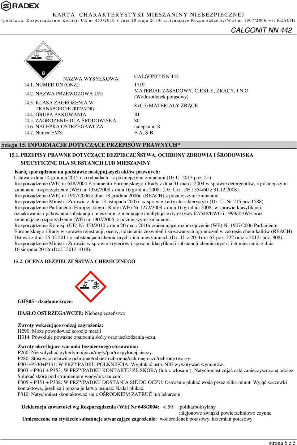 Numer EMS: nalepka nr 8 F-A, S-B Sekcja 15