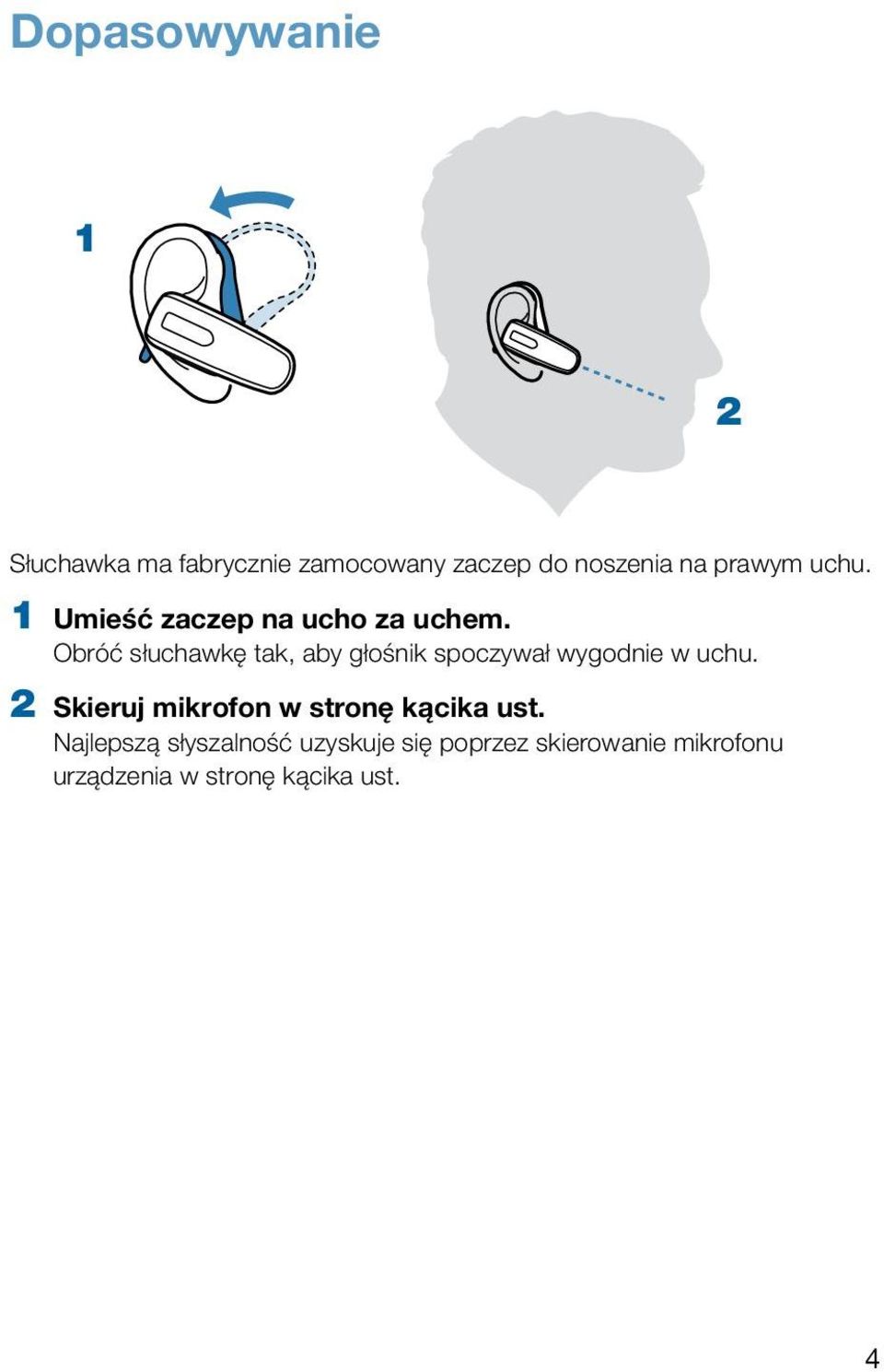 Obróć słuchawkę tak, aby głośnik spoczywał wygodnie w uchu.