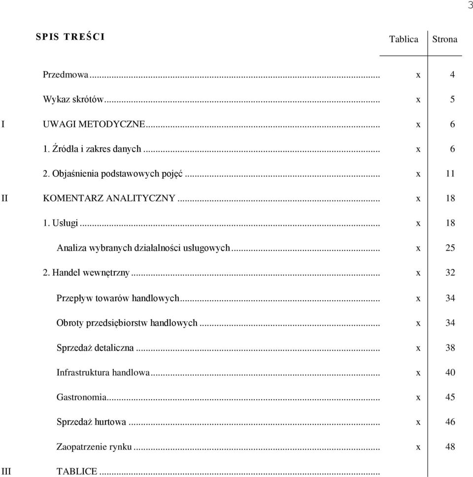 .. x 25 2. Handel wewnętrzny... x 32 Przepływ towarów handlowych... x 34 Obroty przedsiębiorstw handlowych.