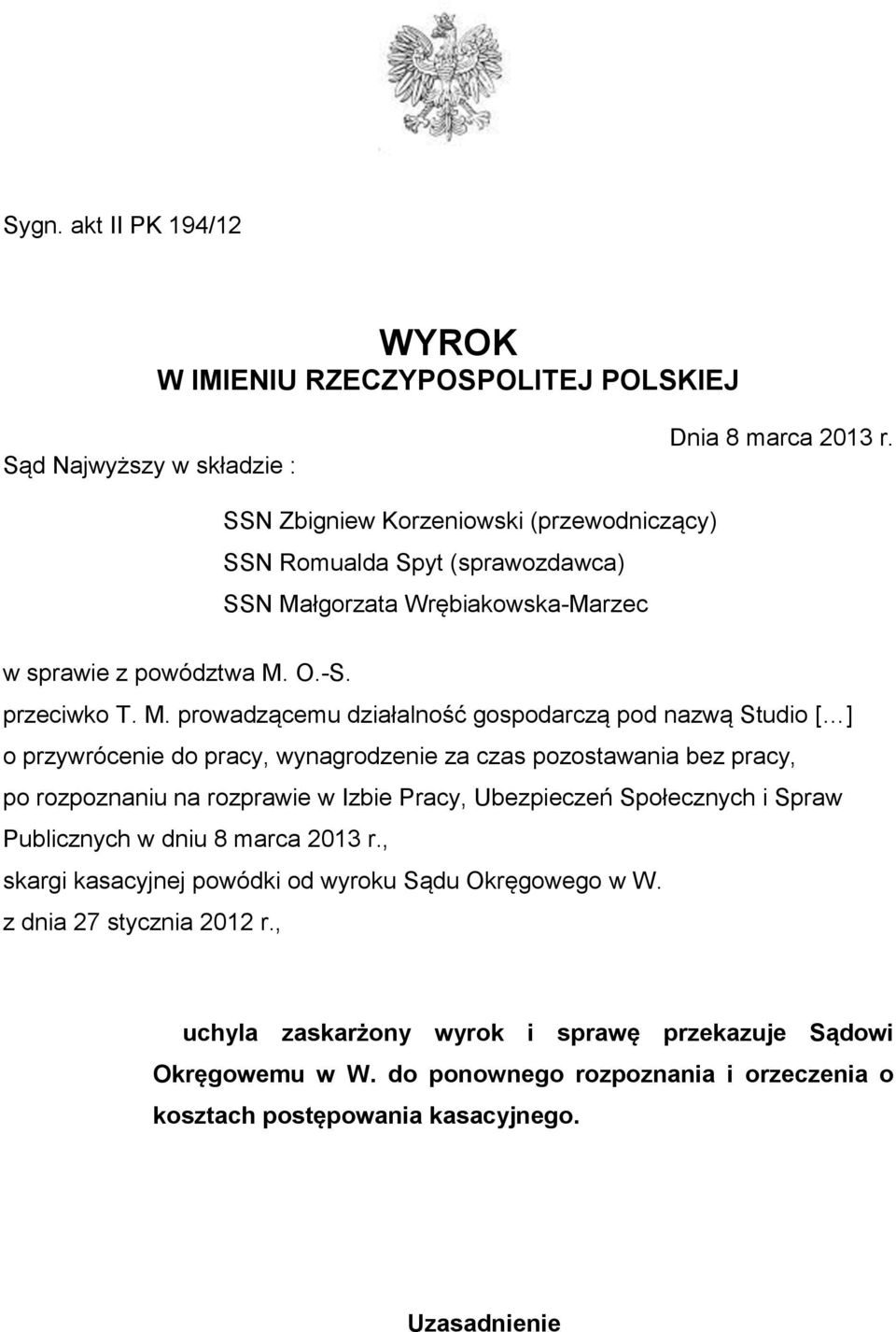 łgorzata Wrębiakowska-Marzec w sprawie z powództwa M.