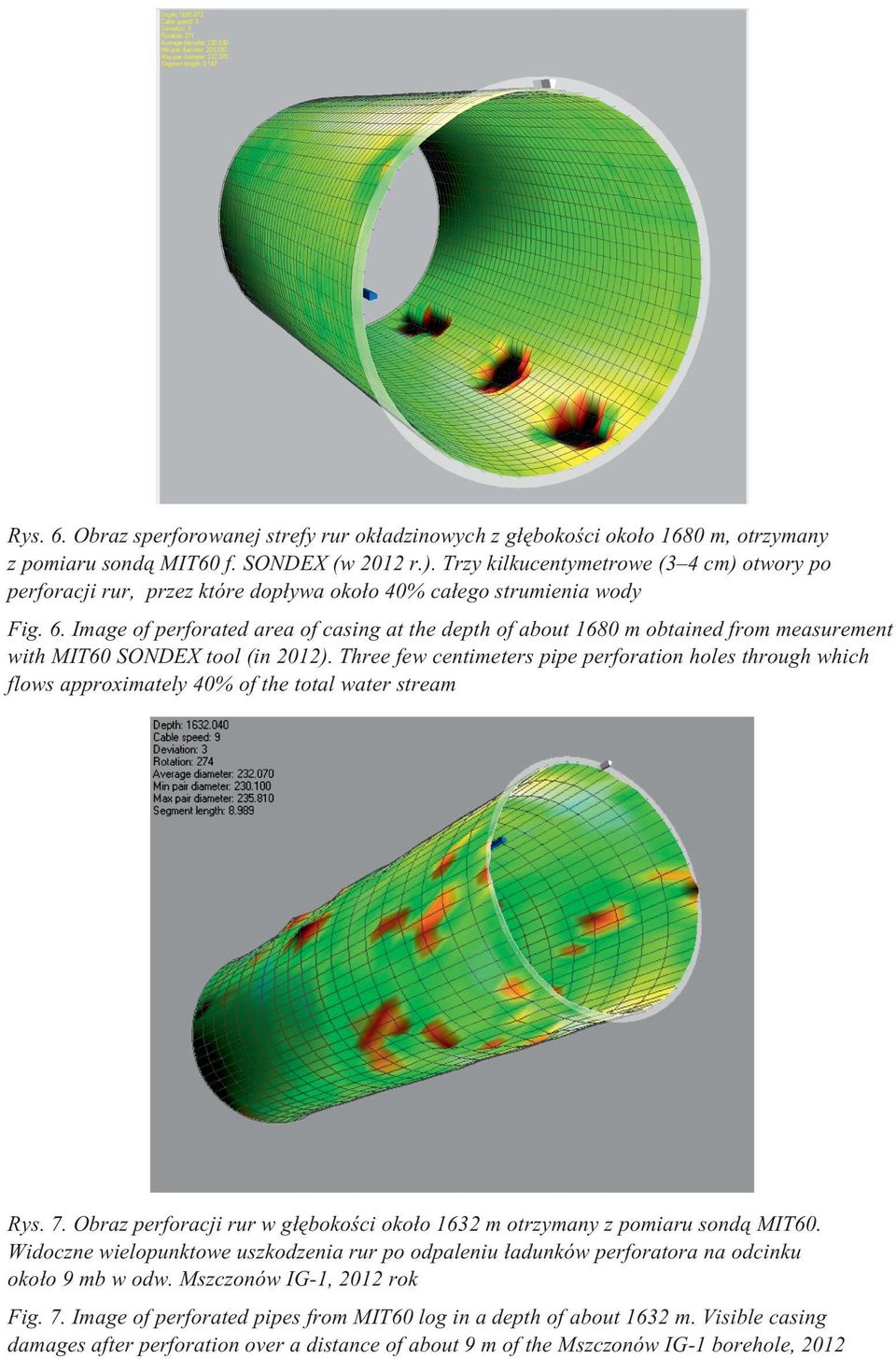 Image of perforated area of casing at the depth of about 1680 m obtained from measurement with MIT60 SONDEX tool (in 2012).