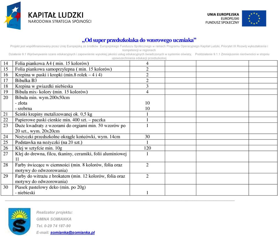 8 rolek 4 i 4) 7 Bibułka B 8 Krepina w gwiazdki niebieska 9 Bibuła mix- kolory (min. 5 kolorów) 4 0 Bibuła min. wym.00x50cm - złota - srebrna Ścinki krepiny metalizowanej ok.