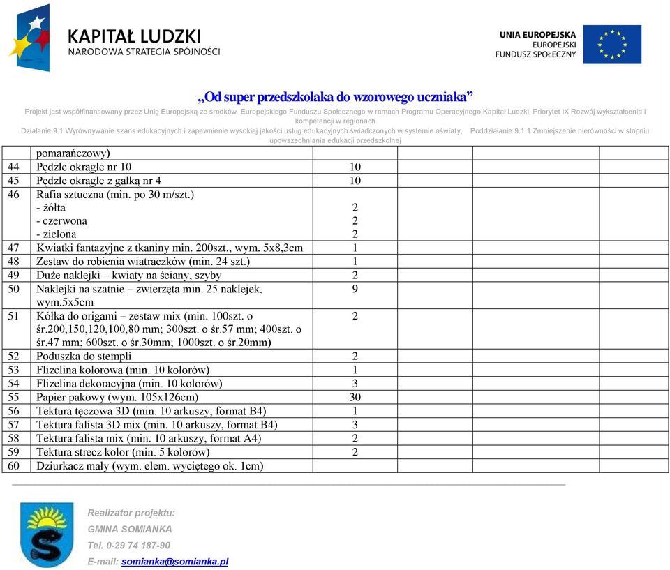 ) - żółta - czerwona - zielona 47 Kwiatki fantazyjne z tkaniny min. 00szt., wym. 5x8,cm 48 Zestaw do robienia wiatraczków (min. 4 szt.