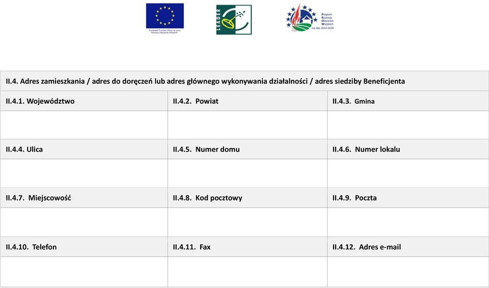 Gmina II.4.4. Ulica II.4.5. Numer domu II.4.6. Numer lokalu II.4.7. Miejscowość II.