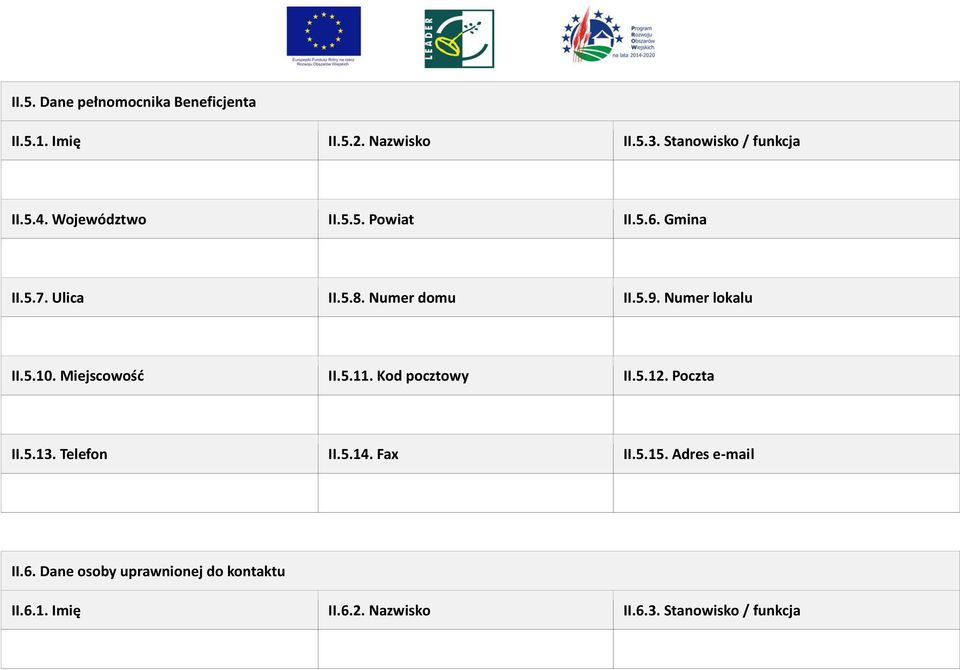 Miejscowość II.5.11. Kod pocztowy II.5.12. Poczta II.5.13. Telefon II.5.14. Fax II.5.15.