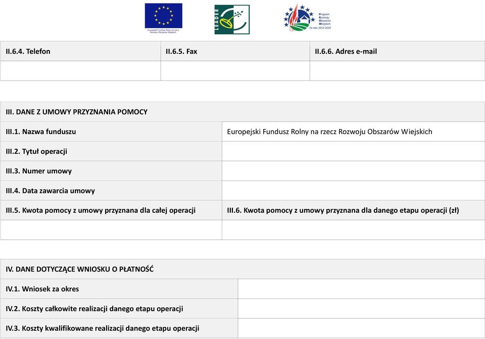 Data zawarcia umowy III.5. Kwota pomocy z umowy przyznana dla całej operacji III.6.