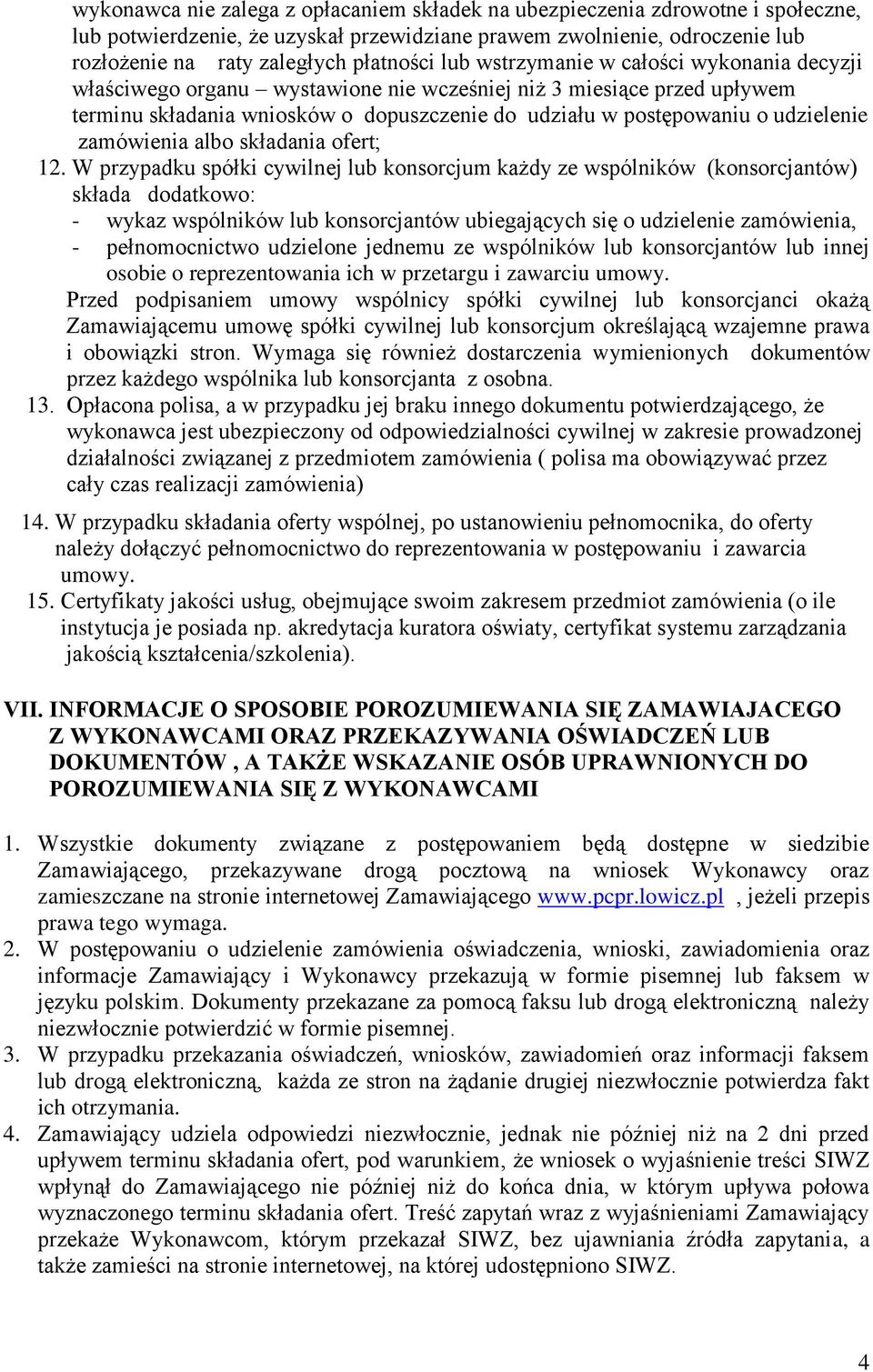 zamówienia albo składania ofert; 12.