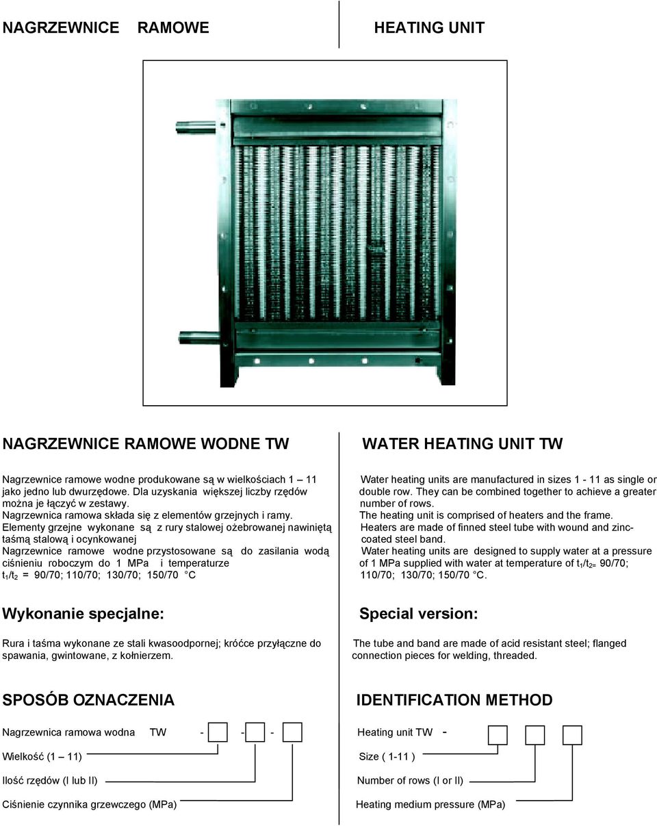 Nagrzewnica ramowa składa się z eemenów grzejnych i ramy. The heaing uni is comprised of heaers and he frame.