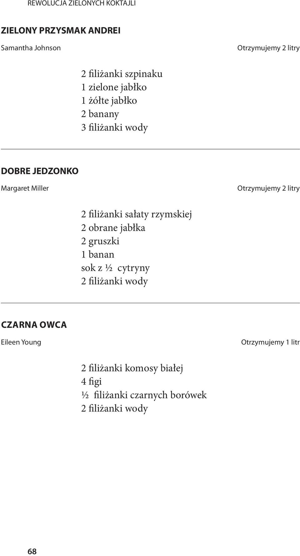 filiżanki sałaty rzymskiej 2 obrane jabłka 2 gruszki 1 banan sok z ½ cytryny CZARNA OWCA