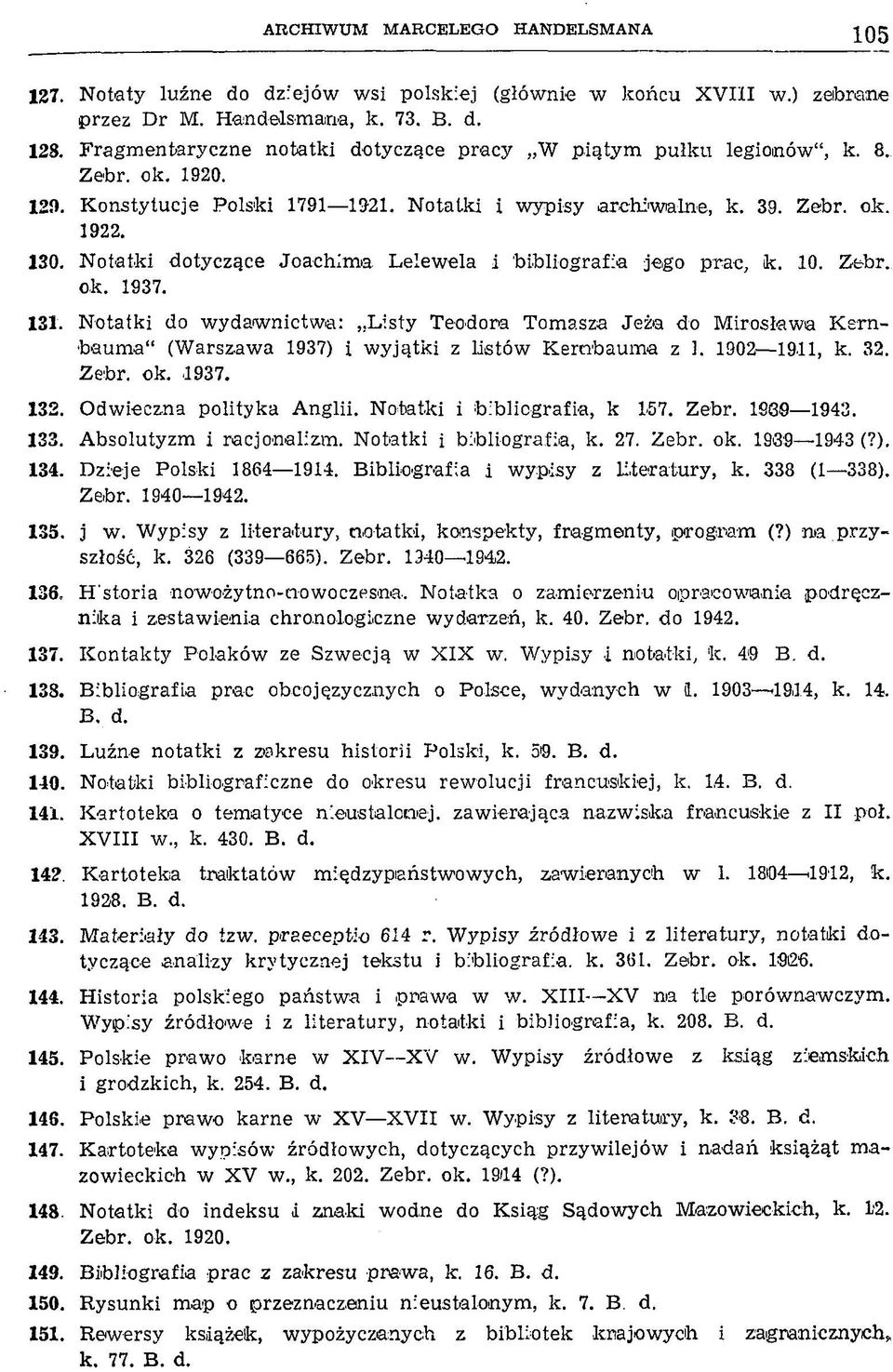 Notatki dotyczące Joachima Lelewela i bibliografia jego prac, k. 10. Zebr. ok. 1937. 131.