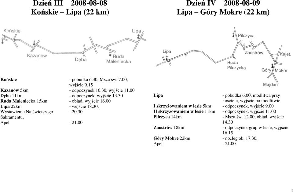 30 Sakramentu, Lipa - pobudka 6.00, modlitwa przy kościele, wyjście po modlitwie I skrzyżowaniem w lesie 5km - odpoczynek, wyjście 9.