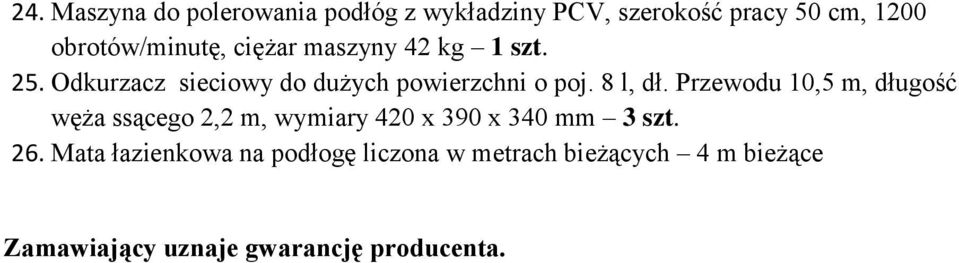 Odkurzacz sieciowy do dużych powierzchni o poj. 8 l, dł.