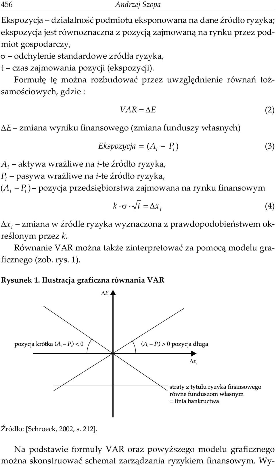 Formu³ê tê mo na rozbudowaæ przez uwzglêdnienie równañ to - samoœciowych, gdzie : VAR E (2) E zmiana wyniku finansowego (zmiana funduszy w³asnych) Ekspozycja ( A P ) (3) A i aktywa wra liwe na i-te