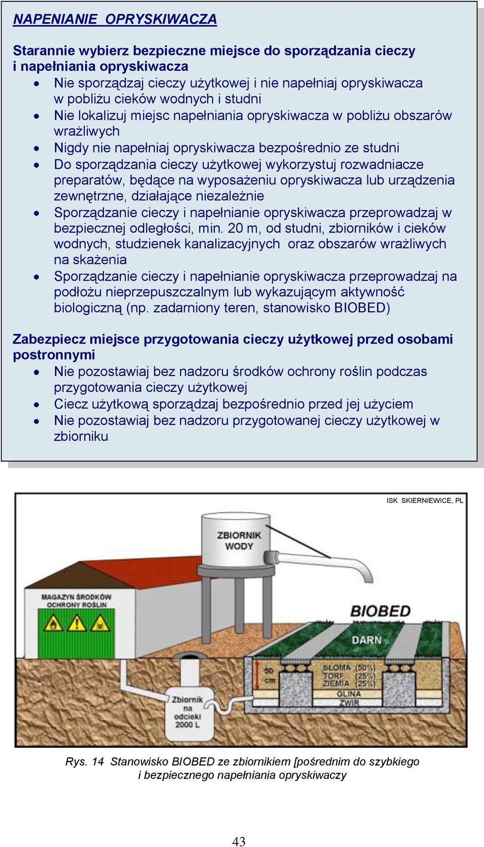 preparatów, będące na wyposażeniu opryskiwacza lub urządzenia zewnętrzne, działające niezależnie Sporządzanie cieczy i napełnianie opryskiwacza przeprowadzaj w bezpiecznej odległości, min.