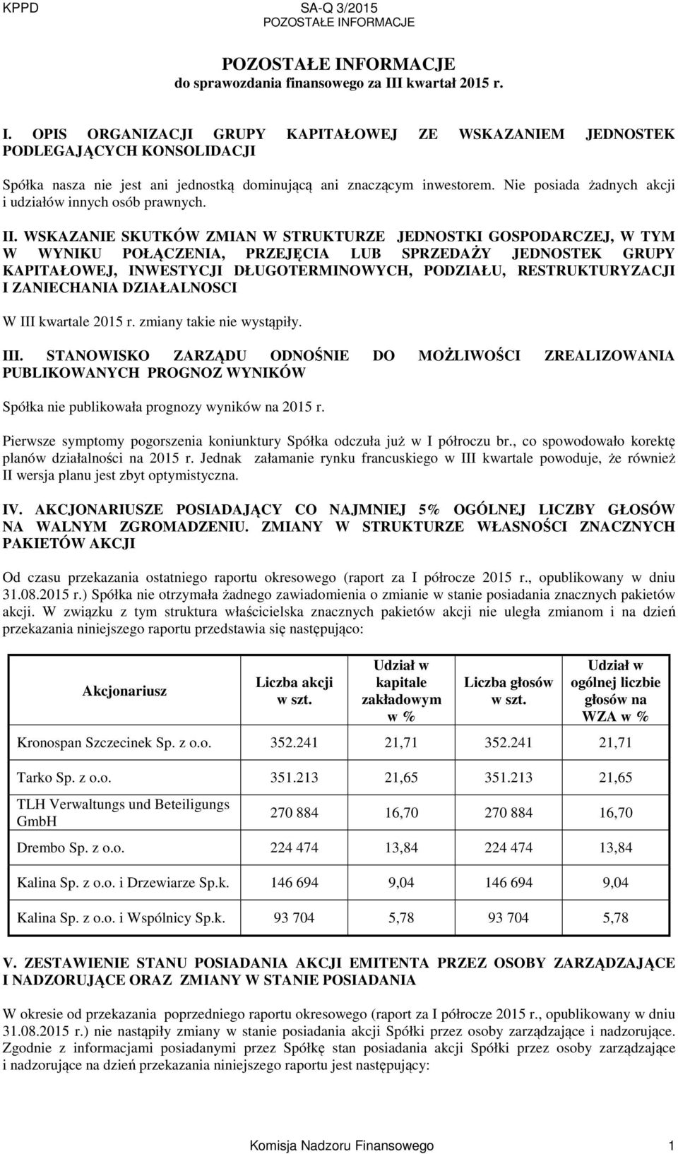 WSKAZANIE SKUTKÓW ZMIAN W STRUKTURZE JEDNOSTKI GOSPODARCZEJ, W TYM W WYNIKU POŁĄCZENIA, PRZEJĘCIA LUB SPRZEDAŻY JEDNOSTEK GRUPY KAPITAŁOWEJ, INWESTYCJI DŁUGOTERMINOWYCH, PODZIAŁU, RESTRUKTURYZACJI I