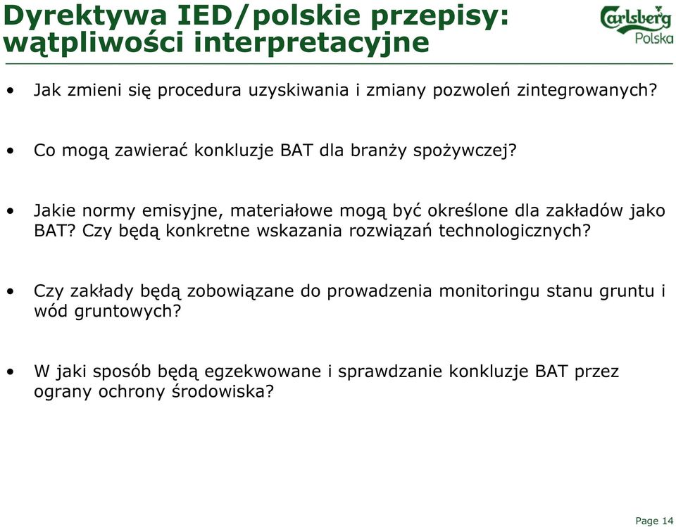 Jakie normy emisyjne, materiałowe mogą być określone dla zakładów jako BAT?