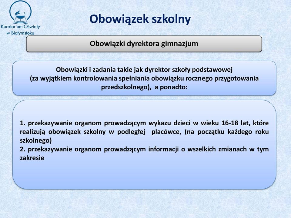 przekazywanie organom prowadzącym wykazu dzieci w wieku 16-18 lat, które realizują obowiązek szkolny w podległej