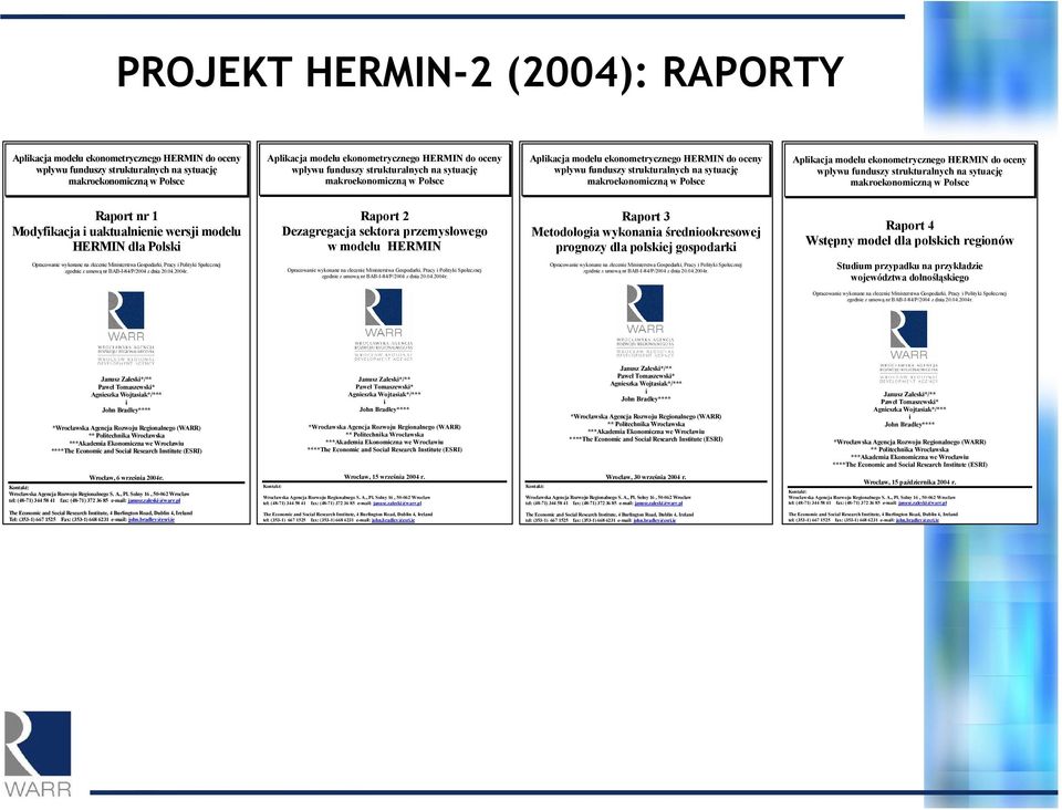 Aplikacja modelu ekonometrycznego HERMIN do oceny wpływu funduszy strukturalnych na sytuację makroekonomiczną w Polsce Raport nr 1 Modyfikacja i uaktualnienie wersji modelu HERMIN dla Polski Raport 2