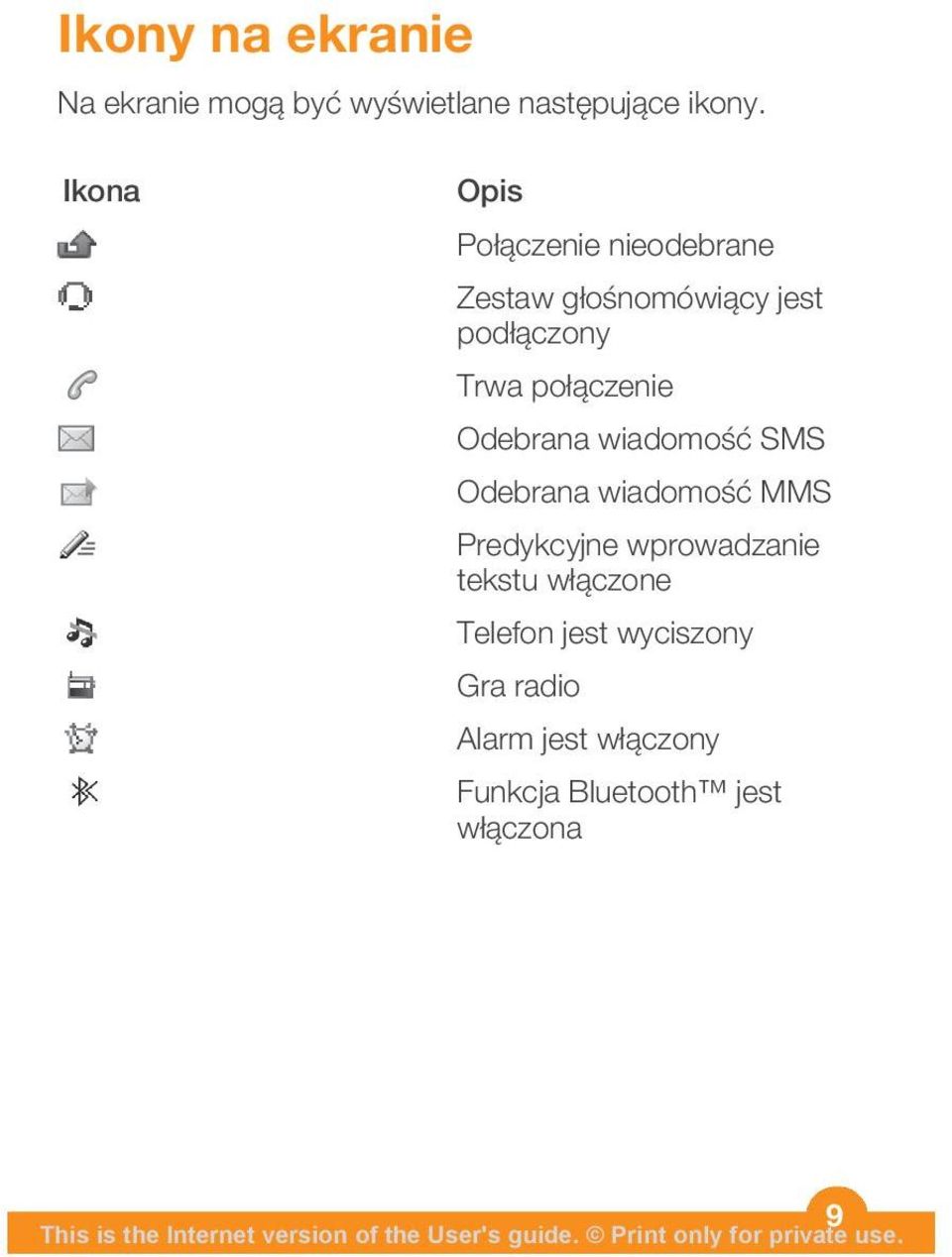 połączenie Odebrana wiadomość SMS Odebrana wiadomość MMS Predykcyjne wprowadzanie
