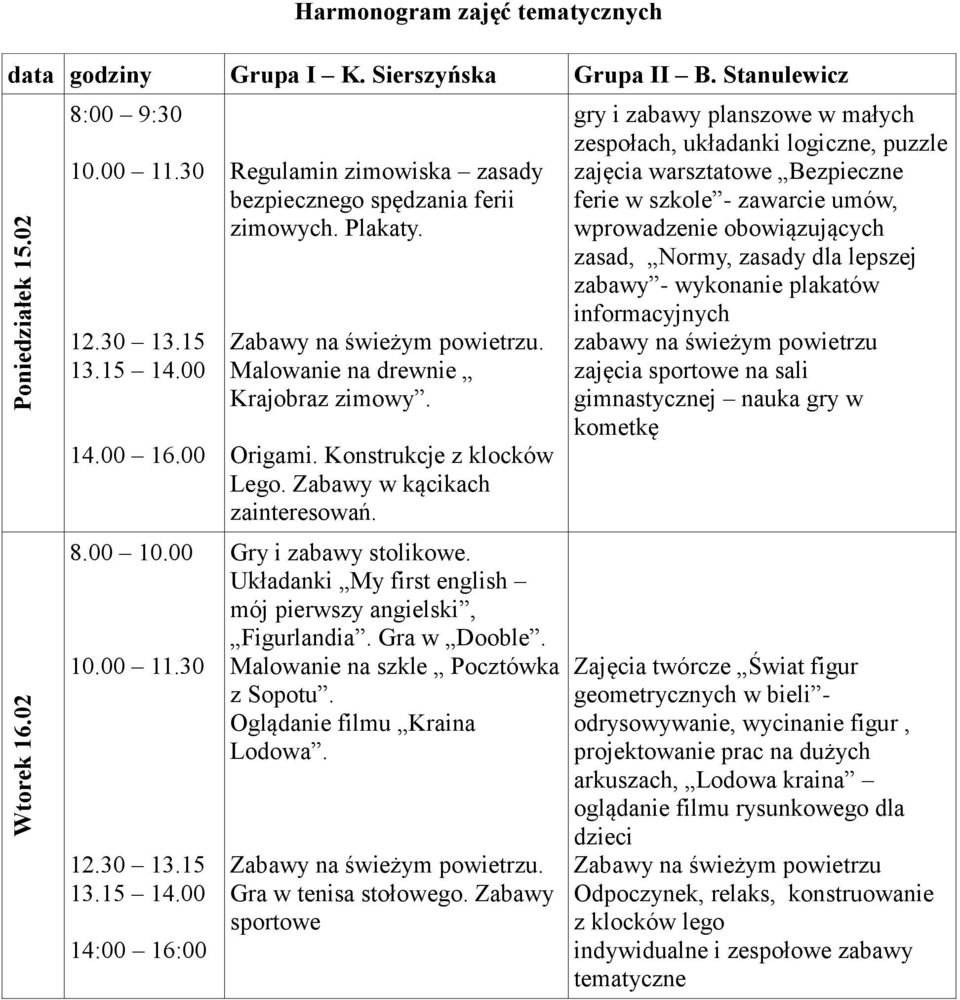 Gry i zabawy stolikowe. Układanki My first english mój pierwszy angielski, Figurlandia. Gra w Dooble. Malowanie na szkle Pocztówka z Sopotu. Oglądanie filmu Kraina Lodowa. Gra w tenisa stołowego.