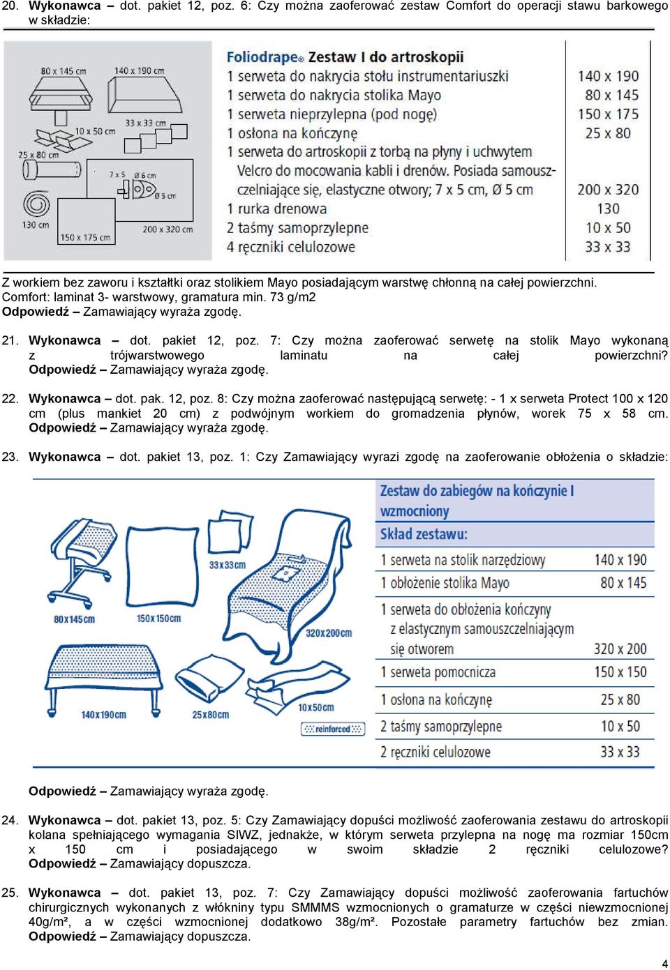 Comfort: laminat 3- warstwowy, gramatura min. 73 g/m2 21. Wykonawca dot. pakiet 12, poz. 7: Czy moŝna zaoferować serwetę na stolik Mayo wykonaną z trójwarstwowego laminatu na całej powierzchni? 22.