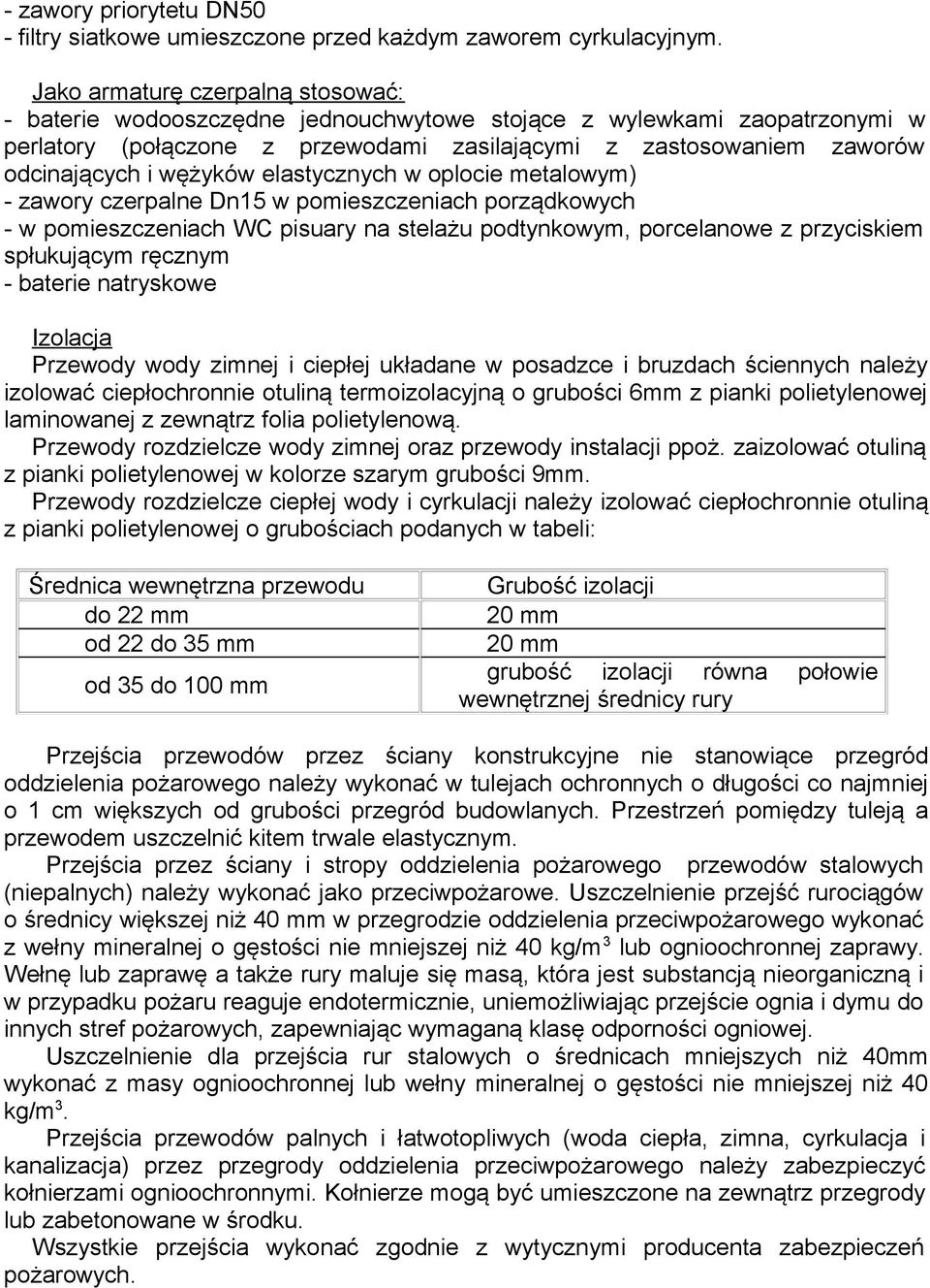 wężyków elastycznych w oplocie metalowym) - zawory czerpalne Dn15 w pomieszczeniach porządkowych - w pomieszczeniach WC pisuary na stelażu podtynkowym, porcelanowe z przyciskiem spłukującym ręcznym -