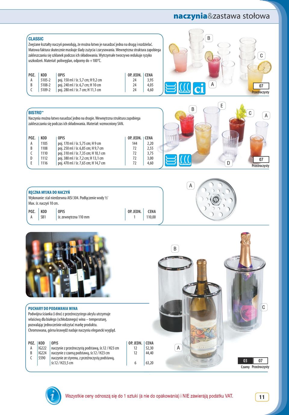 5,7 cm; H 9,2 cm 24 3,95 5108-2 poj. 240 ml / śr. 6,7 cm; H 10 cm 24 4,05 5109-2 poj. 280 ml / śr. 7 cm; H 11,1 cm 24 4,60 ISTRO Naczynia można łatwo nasadzać jedno na druie.