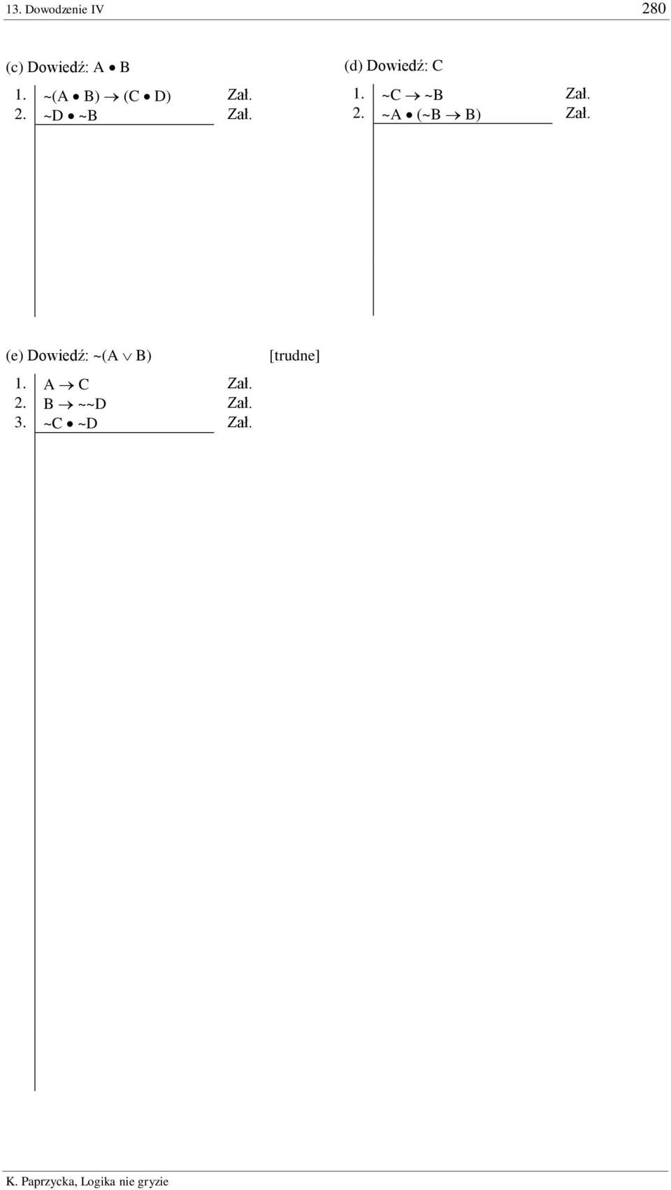 (d) Dowiedź: C 1. ~C ~B Zał. 2. ~A (~B B) Zał.