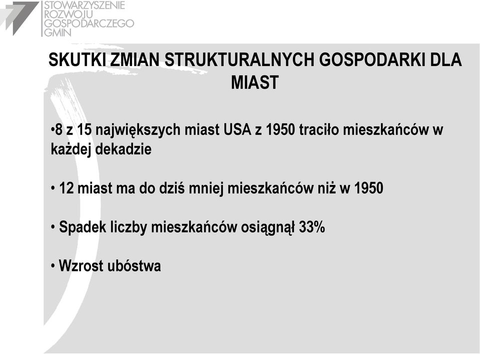 kaŝdej dekadzie 12 miast ma do dziś mniej mieszkańców