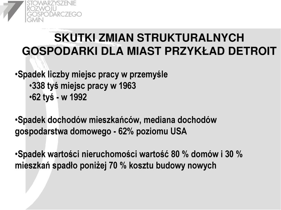 mieszkańców, mediana dochodów gospodarstwa domowego - 62% poziomu USA Spadek