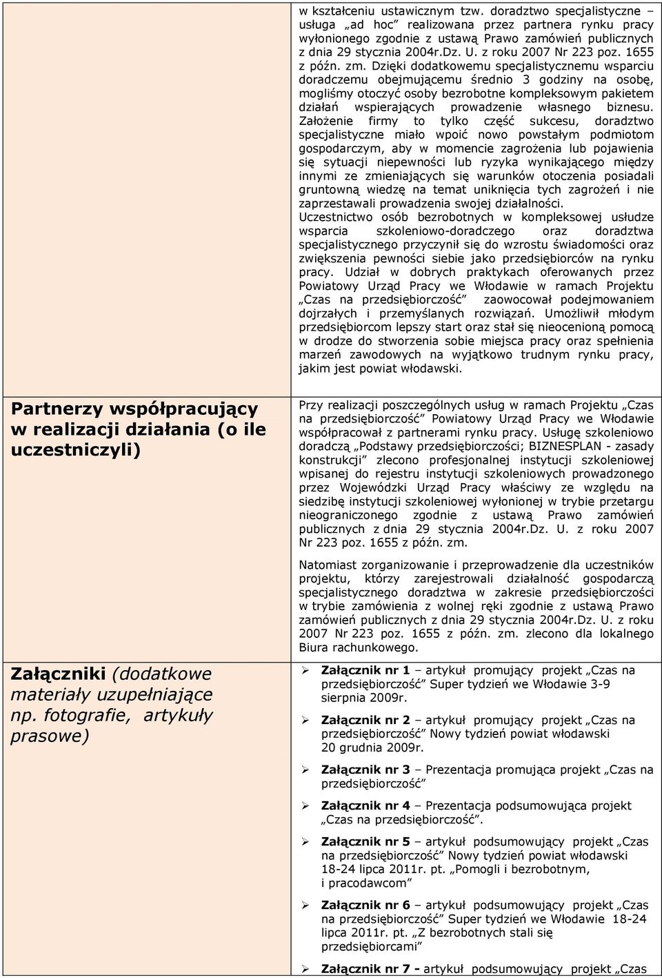 Dzięki dodatkowemu specjalistycznemu wsparciu doradczemu obejmującemu średnio 3 godziny na osobę, mogliśmy otoczyć osoby bezrobotne kompleksowym pakietem działań wspierających prowadzenie własnego