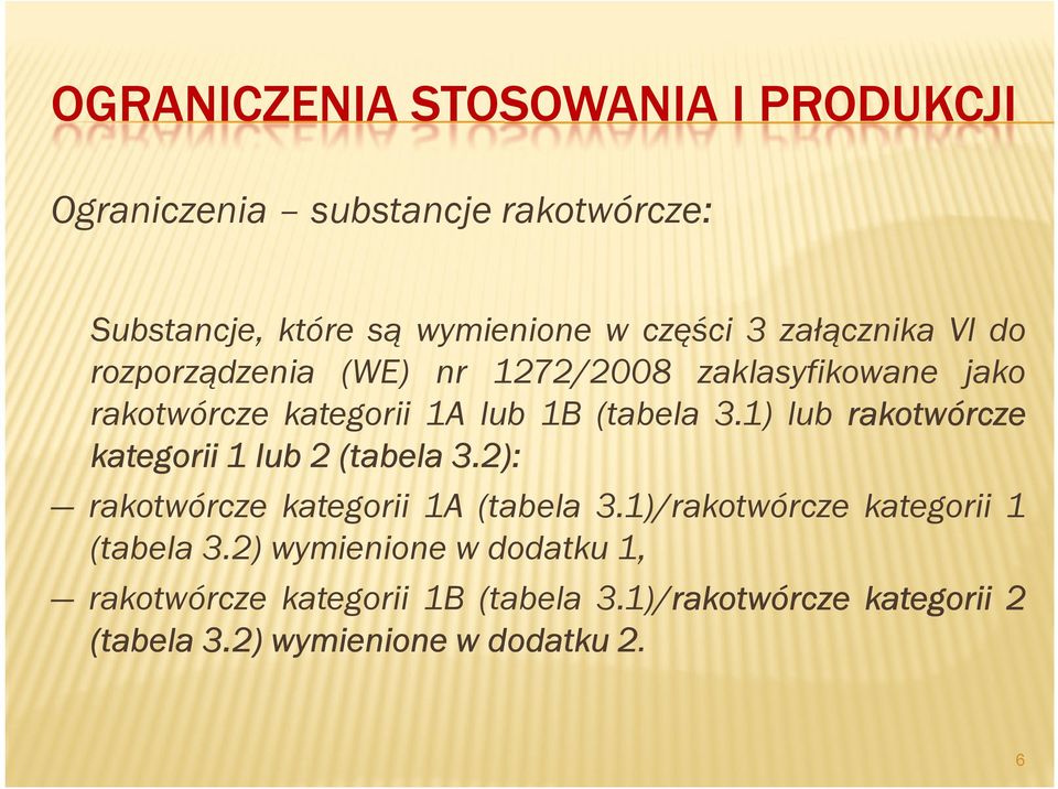 1) lub rakotwórcze kategorii 1 lub 2 (tabela 3.2): rakotwórcze kategorii 1A (tabela 3.