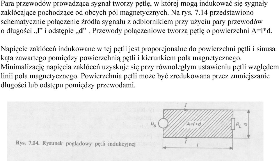 Przewody połączeniowe tworzą pętlę o powierzchni A=l*d.