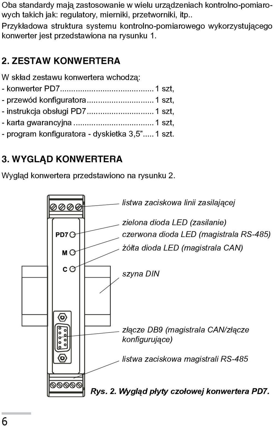 .. 1 szt, - przewód konfiguratora... 1 szt, - instrukcja obs³ugi PD7... 1 szt, - karta gwarancyjna... 1 szt, - program konfiguratora - dyskietka 3,