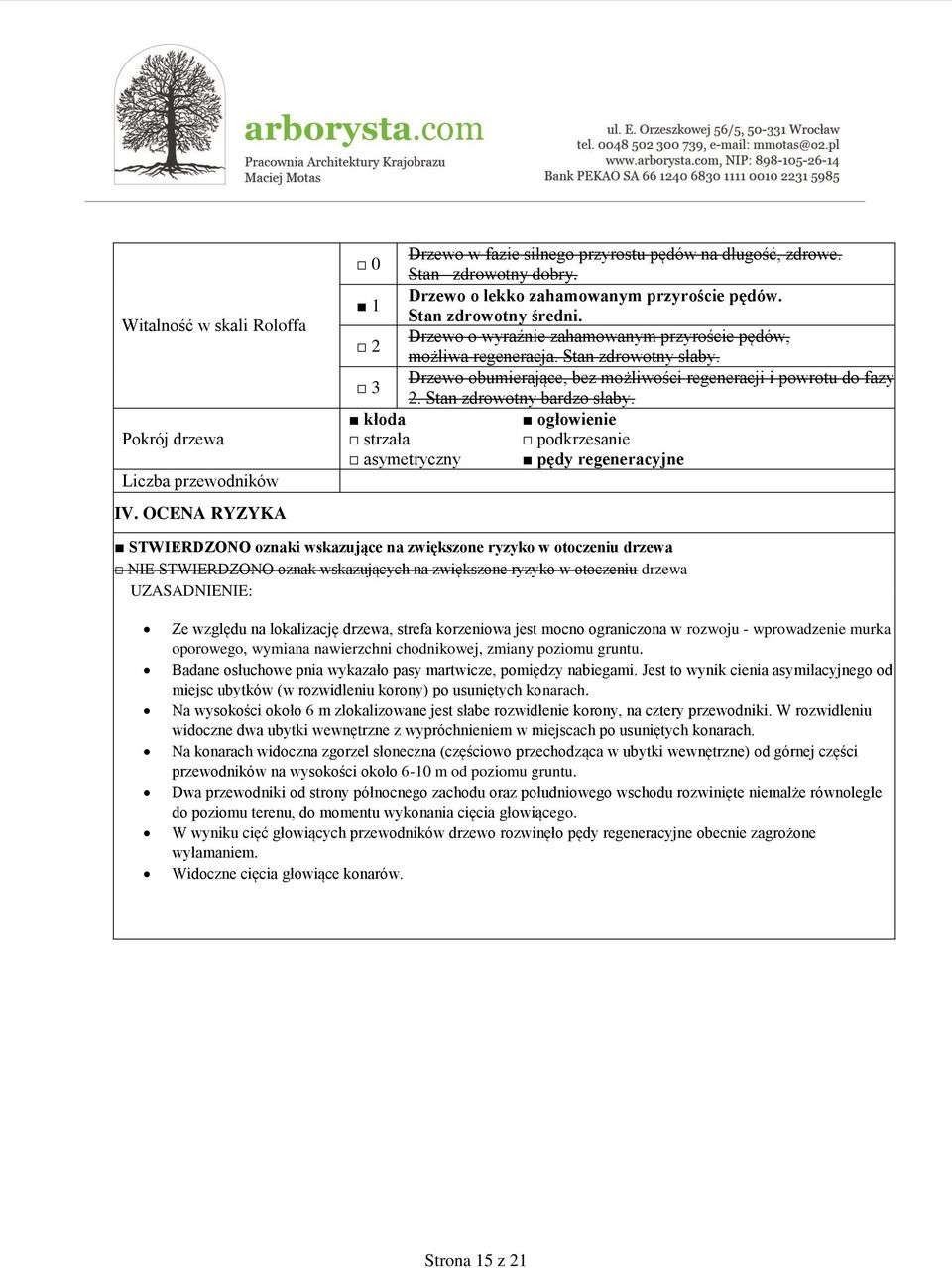 3 Drzewo obumierające, bez możliwości regeneracji i powrotu do fazy 2. Stan zdrowotny bardzo słaby.