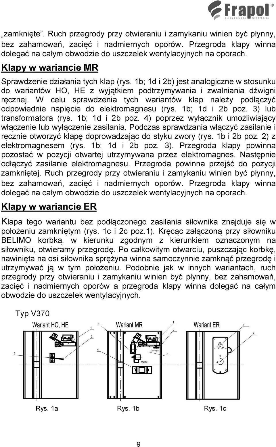 1b; 1d i 2b) jest analogiczne w stosunku do wariantów HO, HE z wyjątkiem podtrzymywania i zwalniania dźwigni ręcznej.