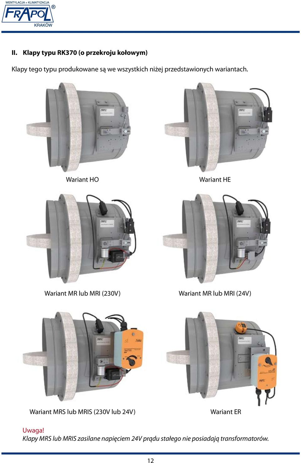 Wariant HO Wariant HE Wariant MR lub MRI (230V) Wariant MR lub MRI (24V) Wariant MRS