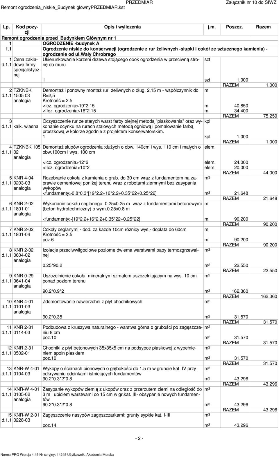 wały Chrobrego 1 Cena zakładowa Ukierunkowanie korzeni drzewa stojącego obok ogrodzenia w przeciwną stronę szt firmy d.1.1 specjalistycznej do muru 1 szt 1.000 2 TZKNBK d.1.1 1505 03 3 d.1.1 kalk.