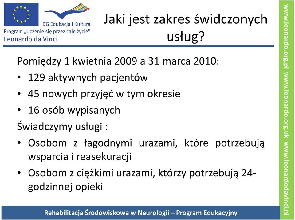 przyjęć w tym okresie 16 osób wypisanych Świadczymy usługi: Osobom z