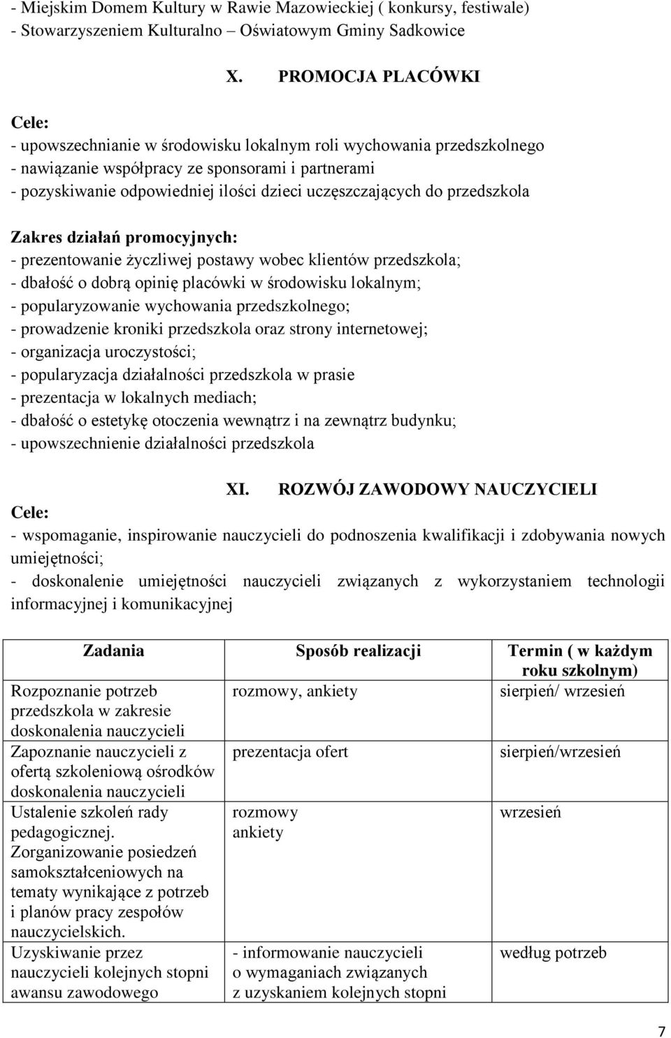 uczęszczających do przedszkola Zakres działań promocyjnych: - prezentowanie życzliwej postawy wobec klientów przedszkola; - dbałość o dobrą opinię placówki w środowisku lokalnym; - popularyzowanie