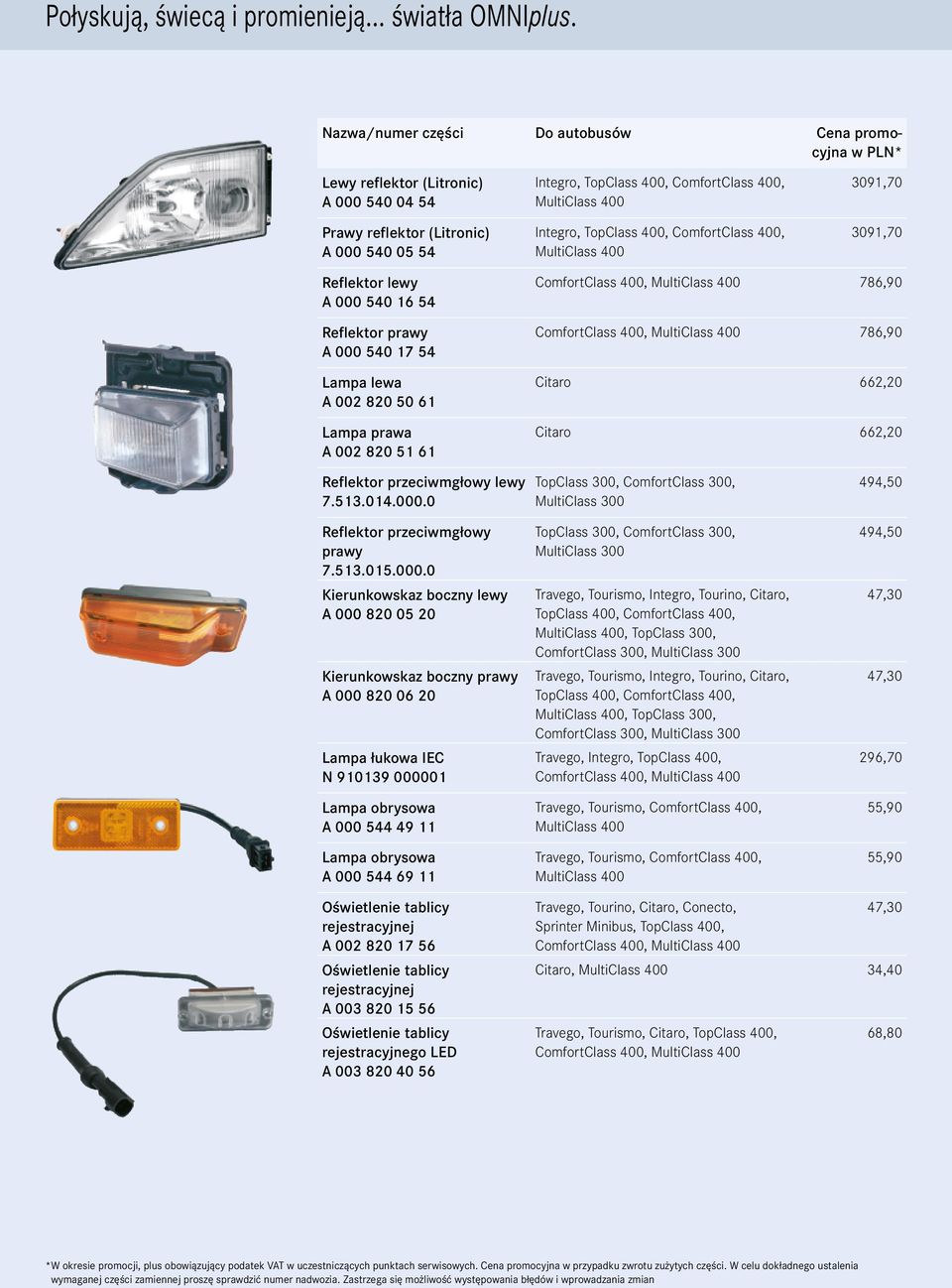 Reflektor prawy A 000 540 17 54 Lampa lewa A 002 820 50 61 Lampa prawa A 002 820 51 61 ComfortClass 400, 786,90 ComfortClass 400, 786,90 Citaro 662,20 Citaro 662,20 Reflektor przeciwmgłowy lewy 7.513.