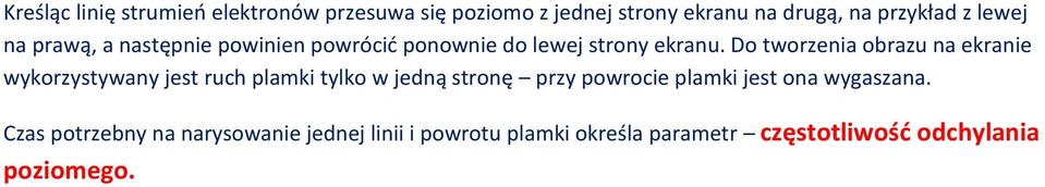 Do tworzenia obrazu na ekranie wykorzystywany jest ruch plamki tylko w jedną stronę przy powrocie plamki