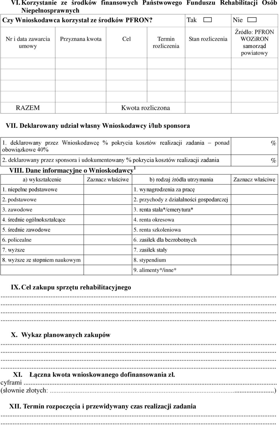 Deklarowany udział własny Wnioskodawcy i/lub sponsora 1. deklarowany przez Wnioskodawcę % pokrycia kosztów realizacji zadania ponad obowiązkowe 40% 2.