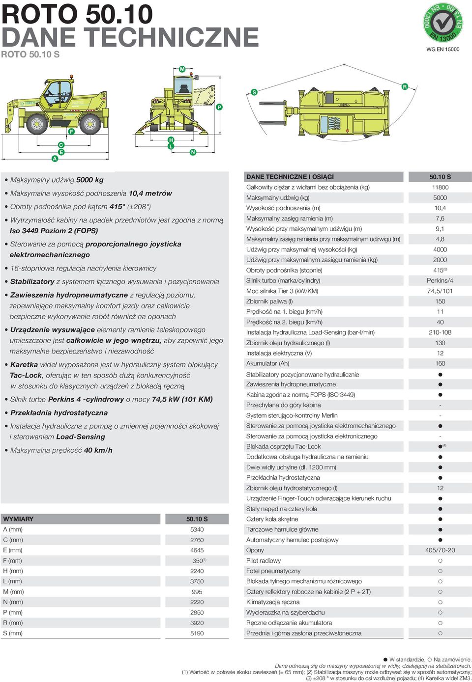 (FOS) Sterowanie za omocą roorcjonalnego joysticka elektromechanicznego stoniowa regulacja nachylenia kierownicy Stabilizatory z systemem łącznego wysuwania i ozycjonowania Zawieszenia